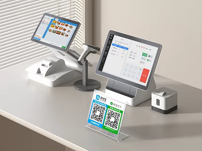 Public Facility Cashier Equipment with Dual Displays and QR Code Payment 3d model