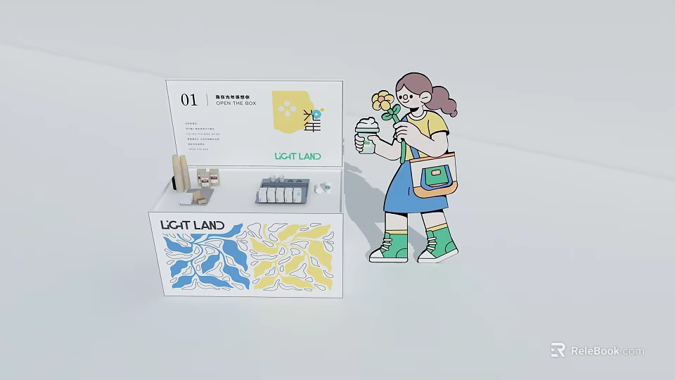 Light Land Skincare Display With Girl Holding Ice Cream And Flower Backpack Green Shoes 3d model 