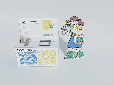 Light Land Skincare Display With Girl Holding Ice Cream And Flower Backpack Green Shoes 3d model
