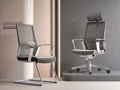 Modern Office Chair With Mesh Backrest Fixed And Rolling Base Gray Silver Design 3d model