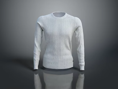 White Ribbed Long Sleeve Sweater With Soft Knit Fabric For Casual Fashion Style 3d model