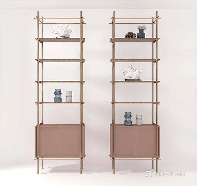 Modern Storage Shelving Unit with Metal Frame Multiple Shelves and Decorative Items 3d model