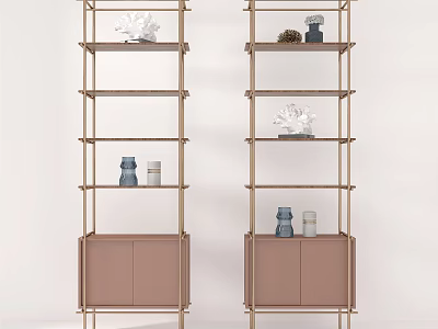 Modern Storage Shelving Unit with Metal Frame Multiple Shelves and Decorative Items 3d model
