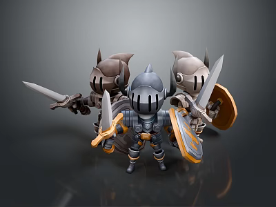 Medieval Armor Clothes For Small Knights Holding Swords And Shields 3d model