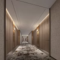 Elegant Modern Hotel Corridor Interior With Wooden Panel Walls And Decorative Carpet