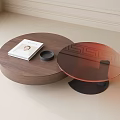 Round Wooden And Red Glass Coffee Tables With Book And Tray Modern Design