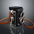Vintage Rolleiflex Twin Lens Reflex Camera With Black Body And Brown Leather Strap