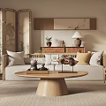 Traditional Chinese Living Room With Wooden Screen Sofa Coffee Table Bookshelf And Pendant Light