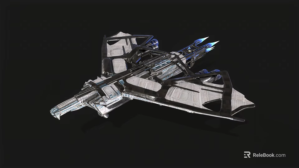Futuristic Spaceship Design Featuring Metallic Exterior Aerodynamic Shape And Blue Accent Lights 3d model 