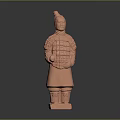 Terracotta Warrior Sculpture Carving Standing Posture With Intricate Armor Details And Orange Color