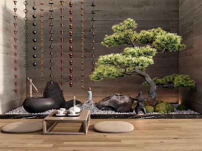 New Chinese Style Indoor Courtyard Sick Rainwater Chain Stone Water Bowl Pine Tea Table model