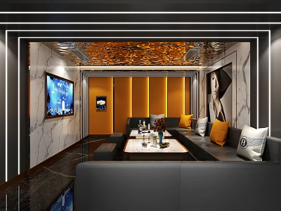 KTV Modern Interior Design With Comfortable Sofa Coffee Table TV And Decorative Painting 3d model