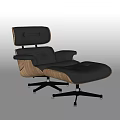 Comfortable Modern Black Leather Office Chair With Wooden Armrests Ottoman And Casters