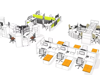 Contemporary Office Workspace With Work Desks Computers Ergonomic Chairs And Partitions 3d model