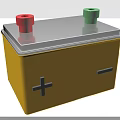 Automotive Car Battery With Yellow Case Silver Top Cover Red Green Terminals And Positive Sign