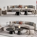 Modern Light Gray Sofa Coffee Table Set With Pillows Rug Red Sculpture And Elephant Figurine