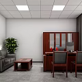 Modern Office Interior With Gray Sofa Coffee Table Green Plant Wooden Desk Chairs And Computer