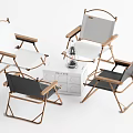 Folding Table and Chair Set with White Black Seats Wooden Frames and Lantern