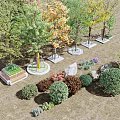 Various Garden Plants With Trees Shrubs Colorful Flowers And Landscaping Elements 3d model
