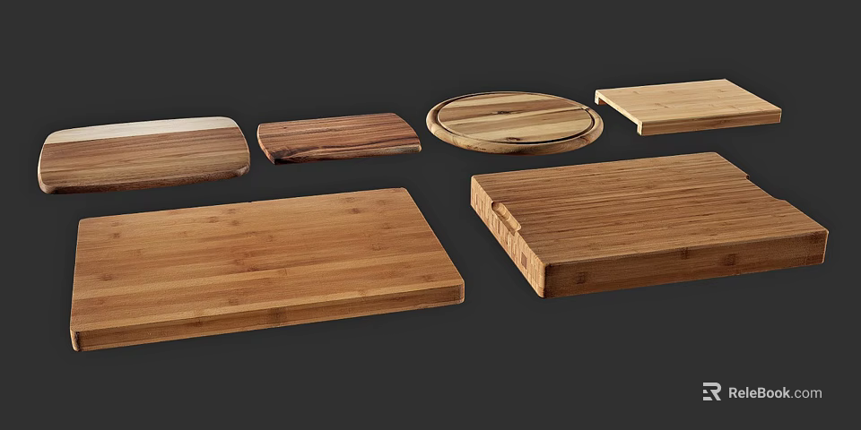 Wooden Cutting Boards with Bamboo and Different Shapes for Kitchen Tools 3d model