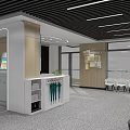 Modern Service Hall Interior With Self Service Kiosks Reception Desk And Waiting Chairs