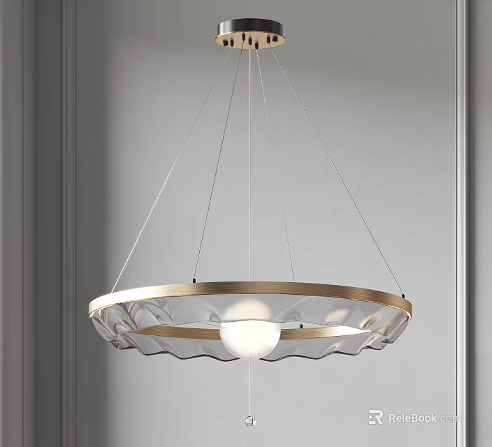 Modern Elegant Chandelier with Gold Metal Ring Transparent Glass Shade and White Globe Bulb 3d model 