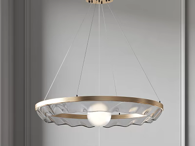 Modern Elegant Chandelier with Gold Metal Ring Transparent Glass Shade and White Globe Bulb 3d model