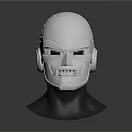 Silver Metallic Robot Head With Detailed Facial Features Against Gray Background