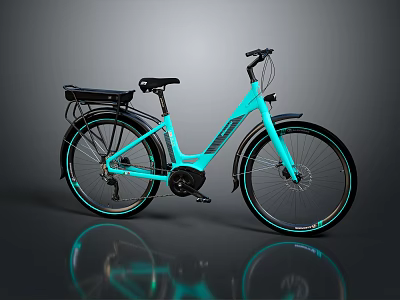 Light Blue Modern Bicycle With Black Seat Rear Rack And Sleek Design 3d model