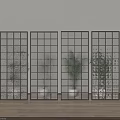 Modern Glass Partition Interior Design With Various Grid Patterns And Metal Frames 3d model
