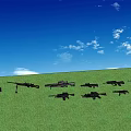 Various Types of Airplanes Flying in Clear Blue Sky with Clouds