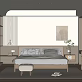 Minimalist Modern Bedroom Interior With Wooden Bed Nightstand Lamp And Area Rug