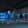 Modern Cultural Center Interior With Large Aquariums And Interactive Lighting Displays