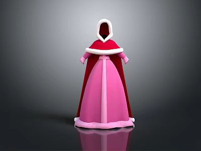 Man Wearing Pink Dress And Red Cloak Standing On Black Background With Reflection 3d model