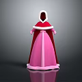 Man Wearing Pink Dress And Red Cloak Standing On Black Background With Reflection