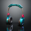 Modern Teal And Red Audio Headphones With Metallic Headband And Black Earpads