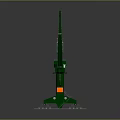 Green Industrial Crane With Extended Arm Orange Hook And Stable Base Structure 3d model