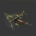 Futuristic Aircraft 3D Model Featuring Green Glowing Effects Dark Bronze Body And Dynamic Design