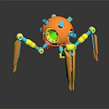 Robotic Spider Creature With Orange Body Yellow Joints And Green Center