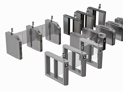 Public Facility Access Control Turnstiles With Metal Structure And Glass Doors 3d model