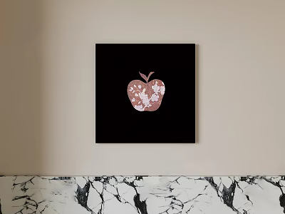 Oil Painting Pink Apple White Spots Black Background Hanging Light Wall Black White Marble Countertop 3d model