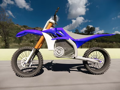Electric Motorcycle Modern Purple And Blue Design With Large Off Road Tires Sturdy Build 3d model