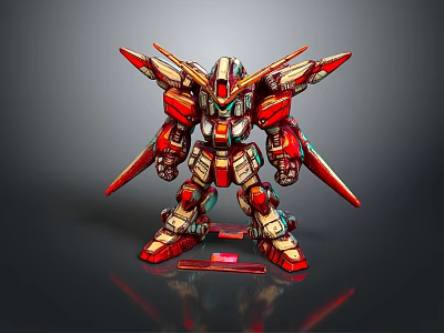 Red And Gold Sci Fi Mecha Robot Game Movie Character With Detailed Winged Armor 3d model
