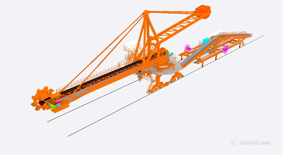 Orange Industrial Equipment With Large Conveyor System And Mechanical Structure 3d model 