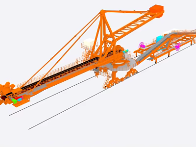 Orange Industrial Equipment With Large Conveyor System And Mechanical Structure 3d model