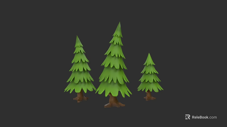 Green Arbor Trees With Various Heights And Brown Trunks On Dark Background 3d model 