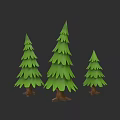 Green Arbor Trees With Various Heights And Brown Trunks On Dark Background