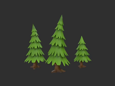Green Arbor Trees With Various Heights And Brown Trunks On Dark Background 3d model