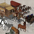 Traditional Horse Carriages With Multiple Horses Covered Tops And Wooden Wheels Design