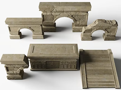 Classic Stone Wood Decorative Structures Featuring Arches Steps And Intricate Carvings 3d model